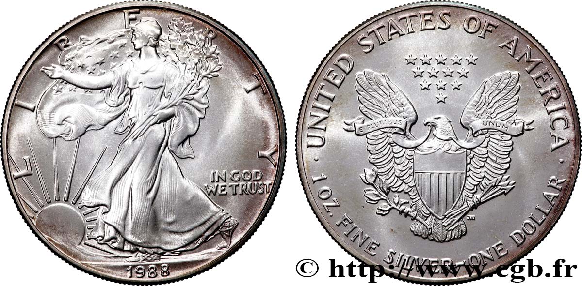 STATI UNITI D AMERICA 1 Dollar type Silver Eagle 1988 Philadelphie MS 