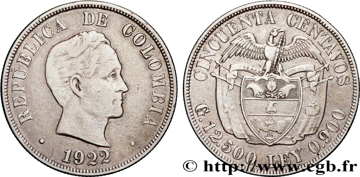 COLOMBIA 50 Centavos 1922 Philadelphie q.BB 