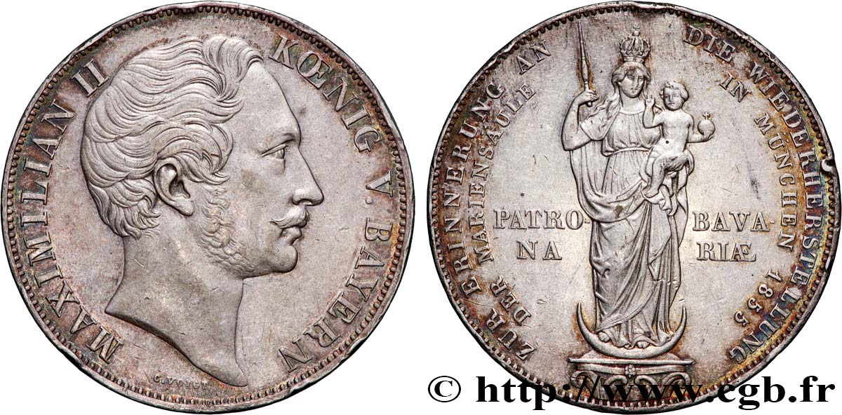 GERMANY - KINGDOM OF BAVARIA - MAXIMILIAN II JOSEPH 1 thaler 1855 Münich AU 