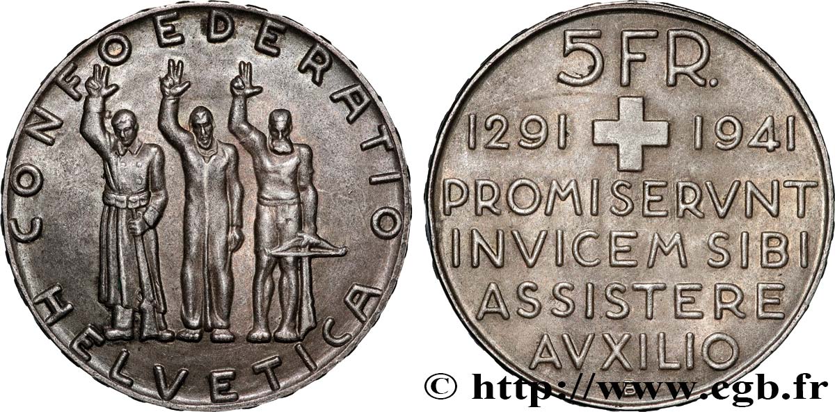 SUISSE 5 Francs 650e anniversaire de la confédération 1941 Berne TTB+ 