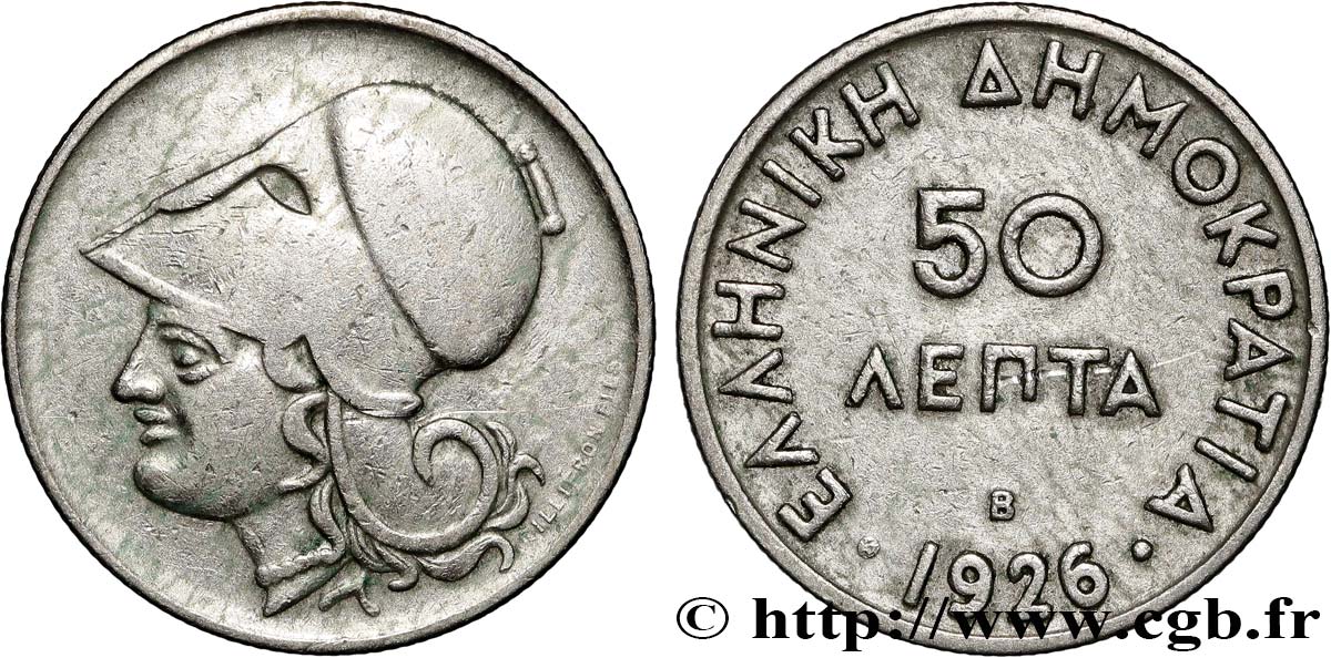 GREECE 50 Lepta Athéna 1926 Vienne AU 