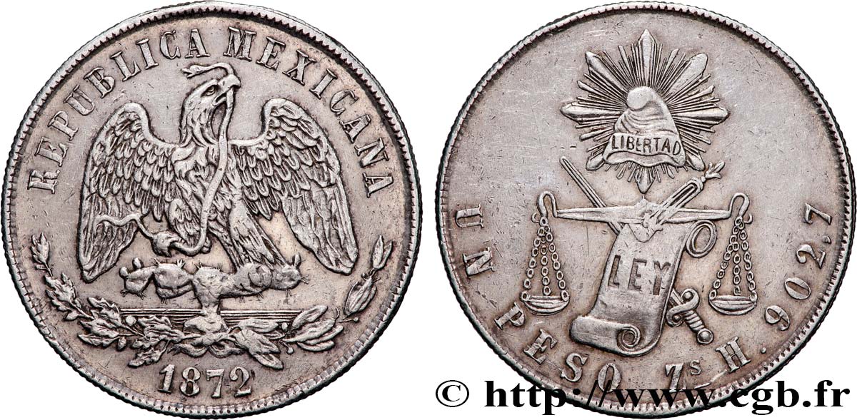 MESSICO 1 Peso aigle 1872 Zacatecas q.SPL 