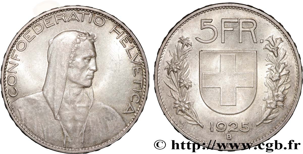 SUISSE 5 Francs berger 1925 Berne TTB 