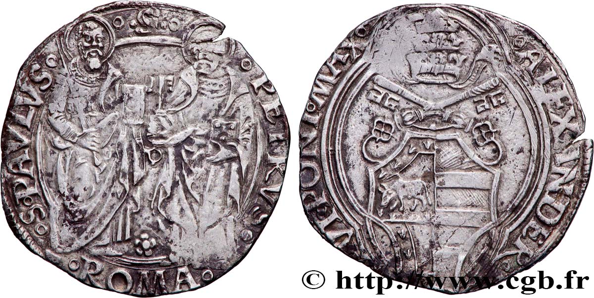 ITALY - PAPAL STATES - ALEXANDER VI (Rodrigo Borgia) 1 Grosso n.d. Rome XF 