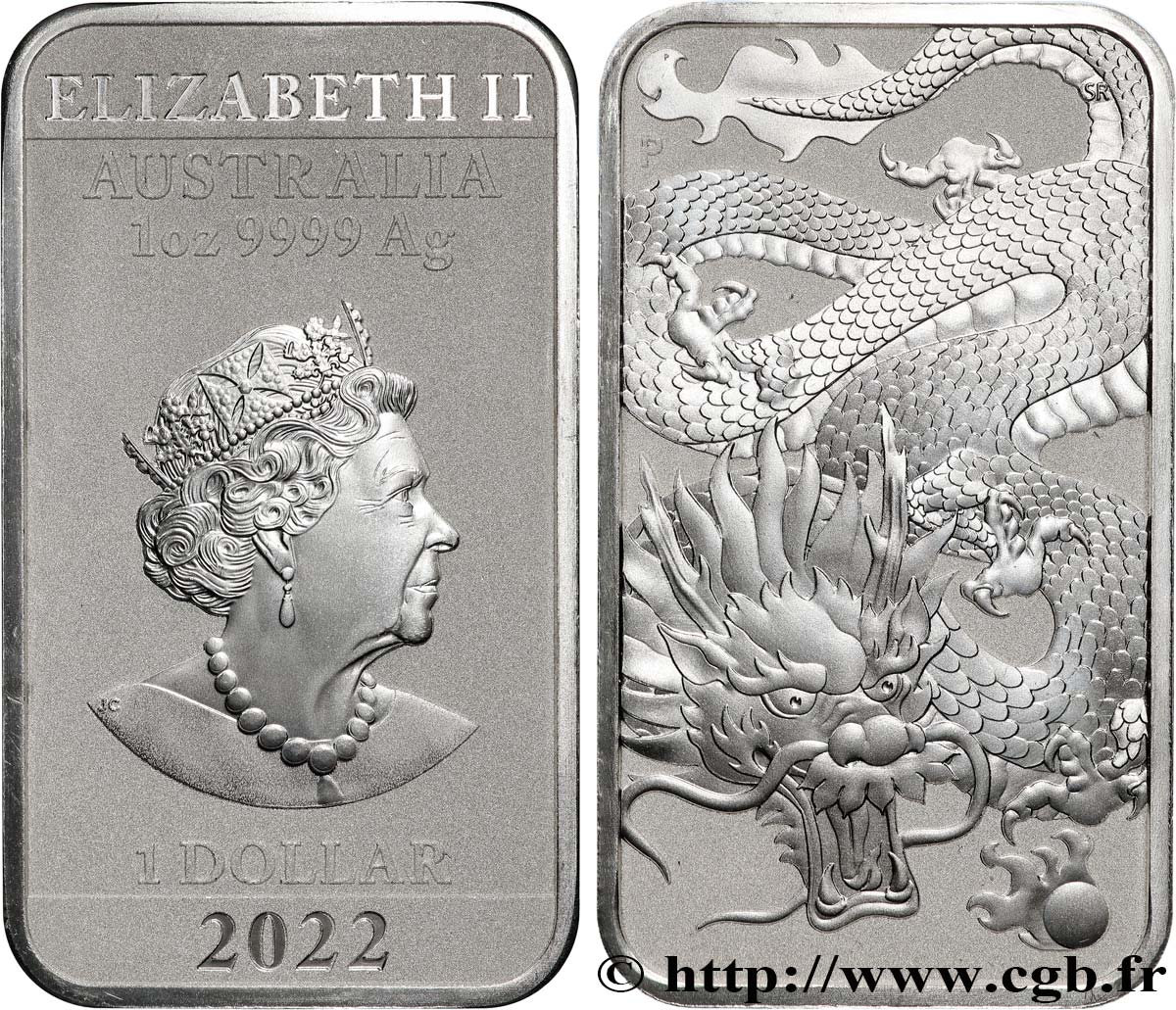 ARGENT D INVESTISSEMENT 1 Oz - 1 Dollar Proof Dragon chinois 2022 Perth FDC 