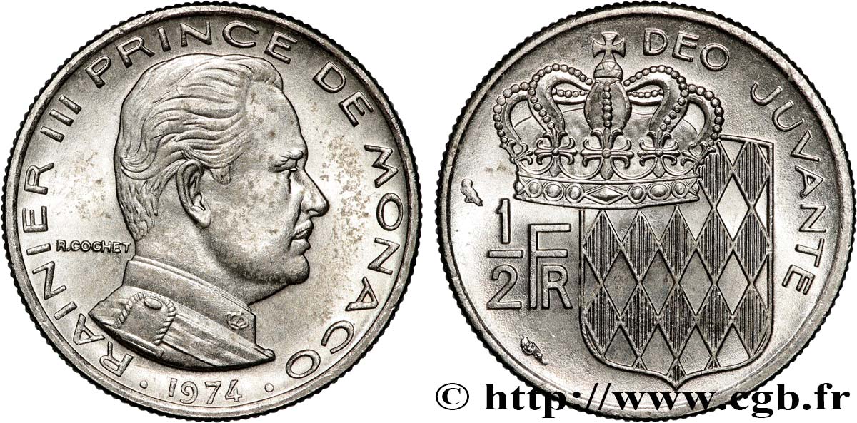 MONACO 1/2 Franc Rainier III  1974 Paris SPL 