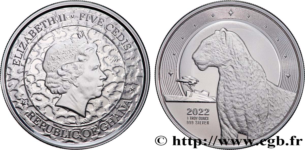 SILVER INVESTMENT 1 Oz - 5 Cedis Léopard 2022  ST 