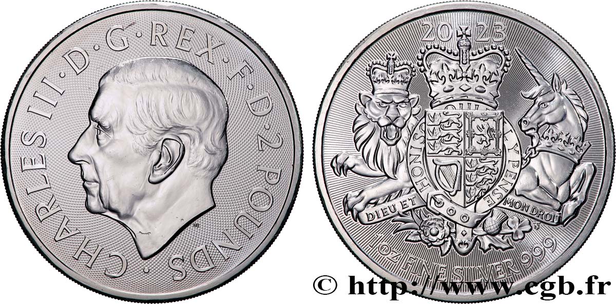 SILVER INVESTMENT 1 Oz - 2 Pounds Armoiries 2023  MS 