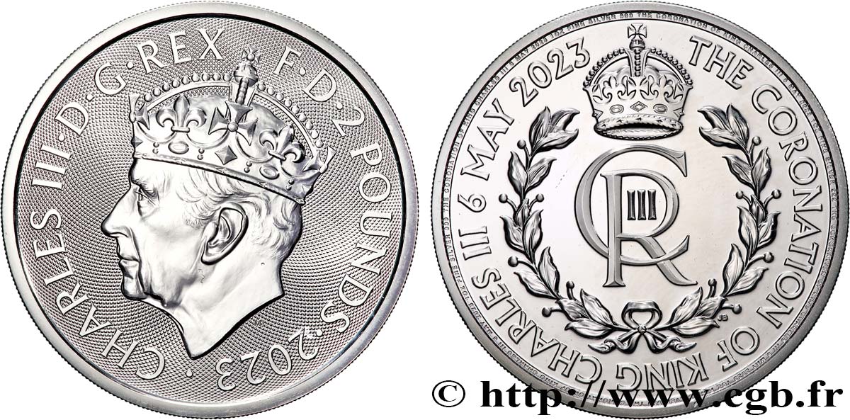 SILVER INVESTMENT 1 Oz - 2 Pounds Couronnement de Charles III 2023  ST 