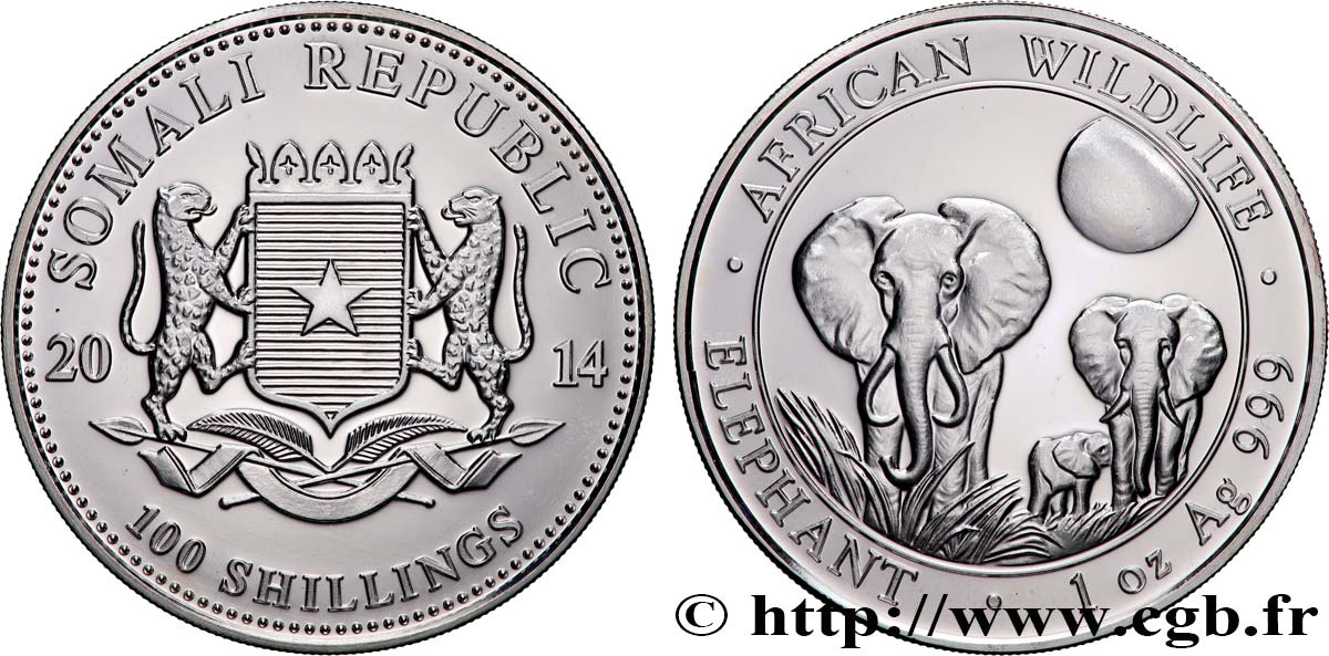 SILVER INVESTMENT 1 Oz - 100 Shillings Éléphant 2014  MS 