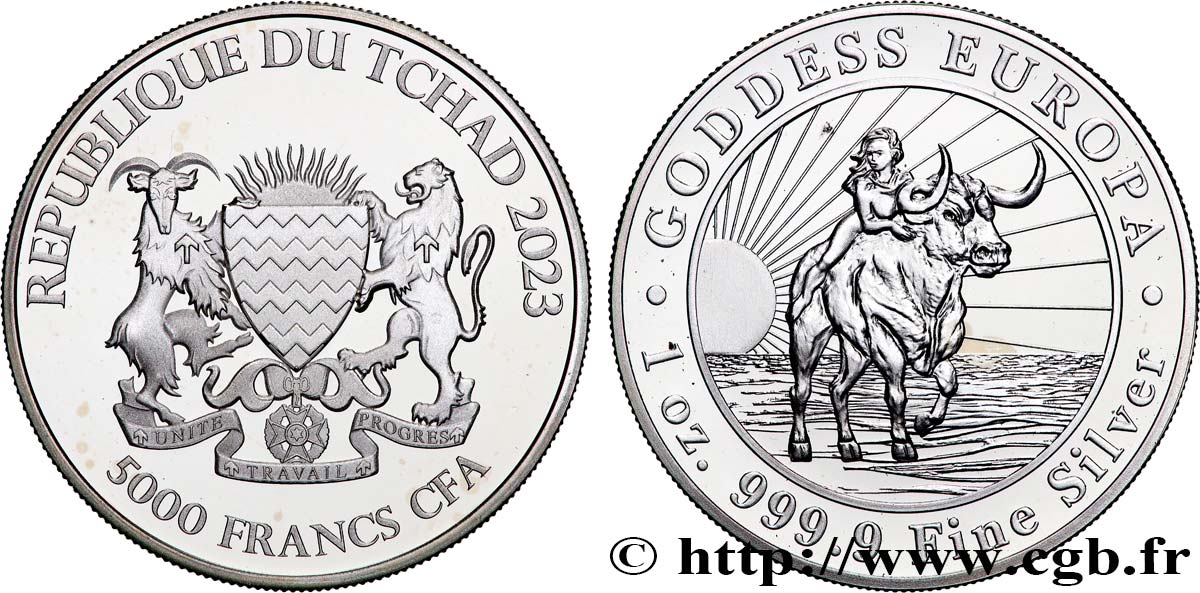 ARGENT D INVESTISSEMENT 1 Oz - 5000 francs DÉESSE EUROPA 2023  FDC 