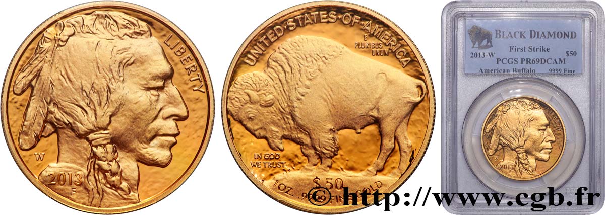 ÉTATS-UNIS D AMÉRIQUE 50 Dollars Proof “American Buffalo” 2013  FDC69 PCGS