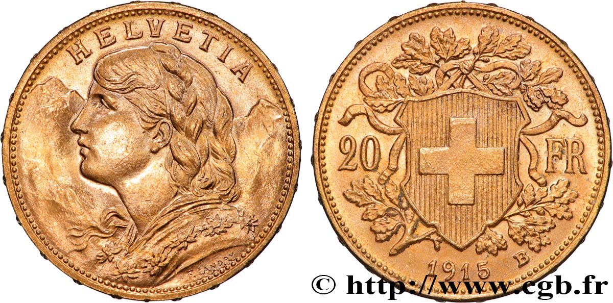 ORO, PALLADIO E PLATINO: INVESTIMENTI 20 Francs  Vreneli   1915 Berne SPL+ 