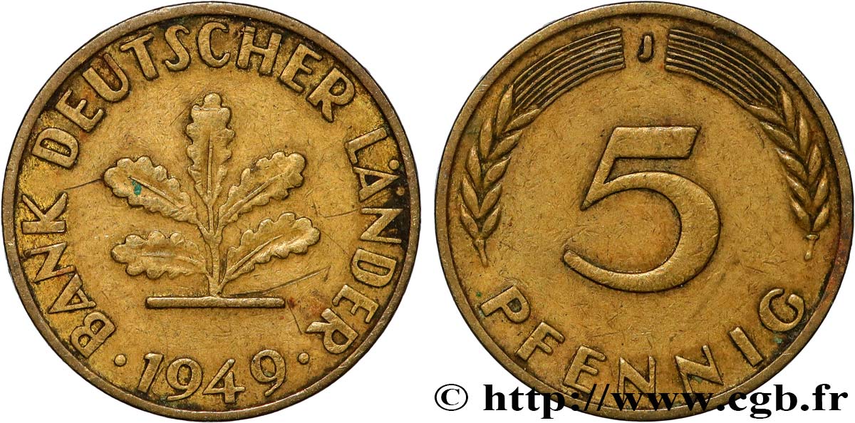 DEUTSCHLAND 5 Pfennig “Bank deutscher Länder” 1949 Hambourg - J fVZ 