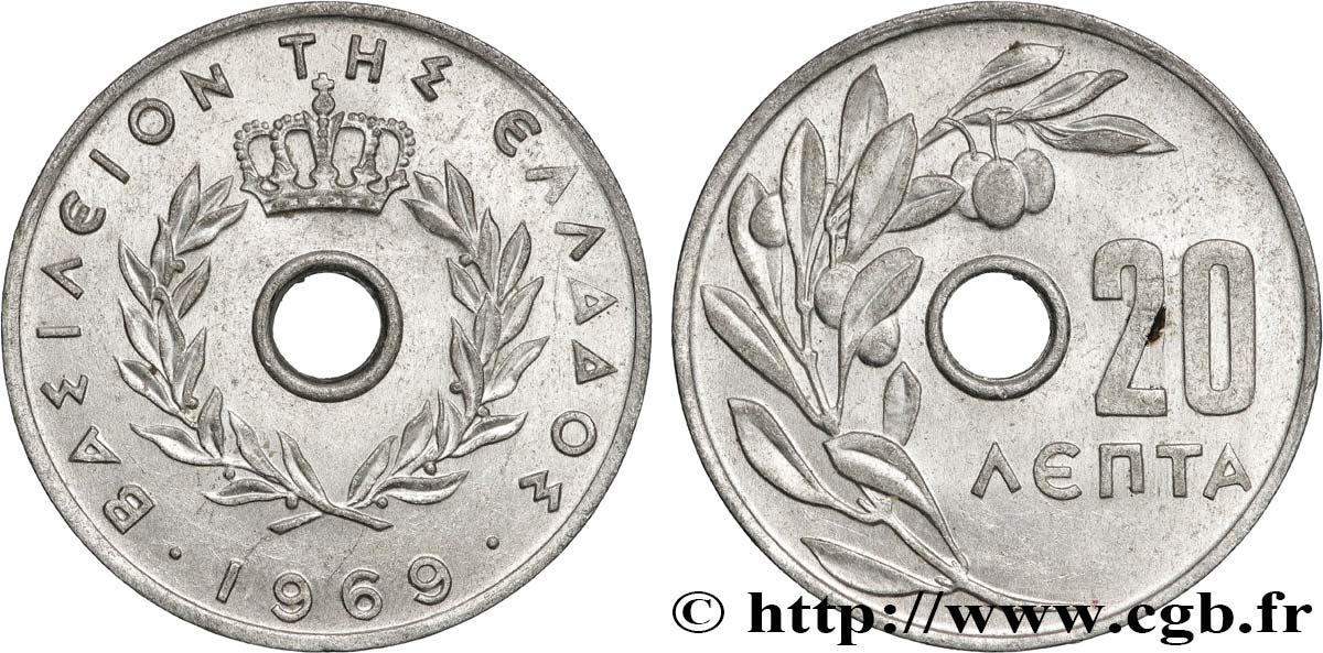 GREECE 20 Lepta 1969 Kremnica AU 