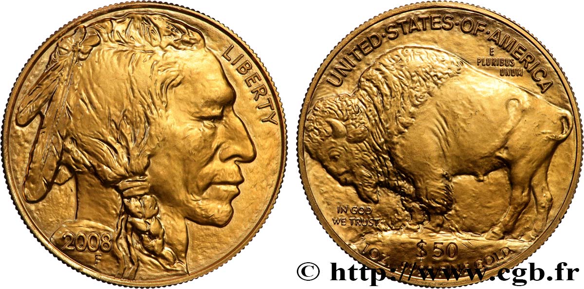 GOLD, PALLADIUM & PLATINUM INVESTMENT 50 Dollars “American Buffalo” 2008  MS 