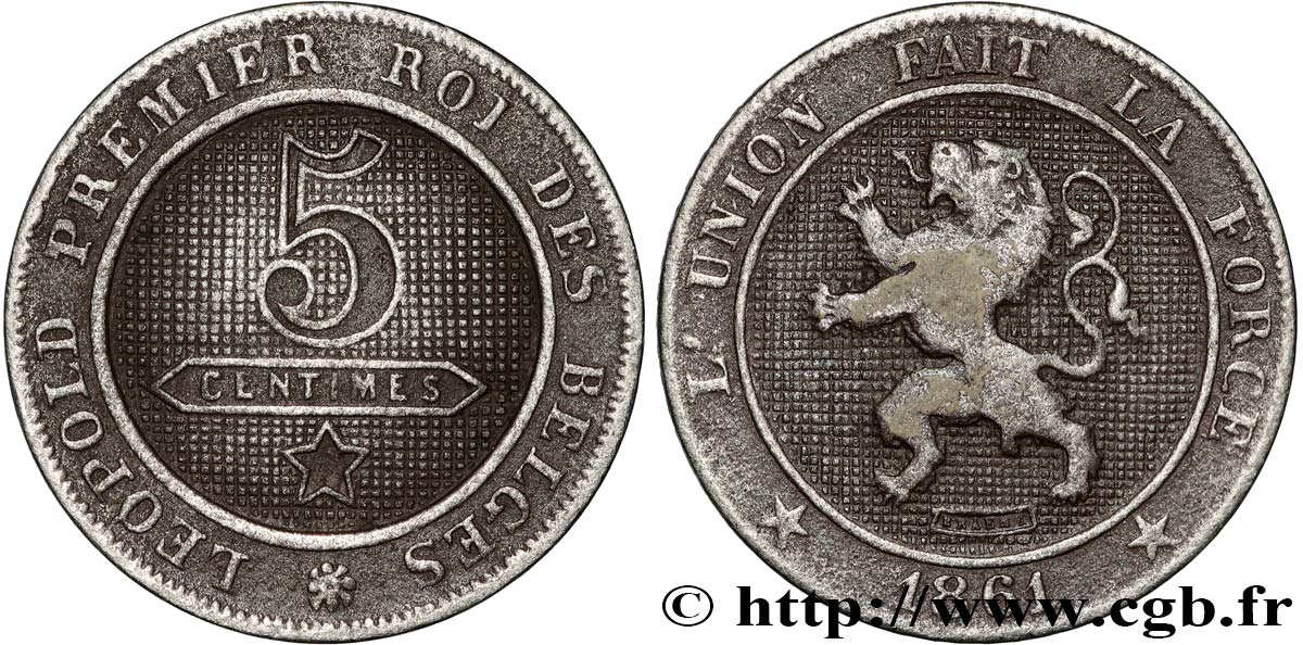 BELGIQUE 5 Centimes lion 1861  TB+ 