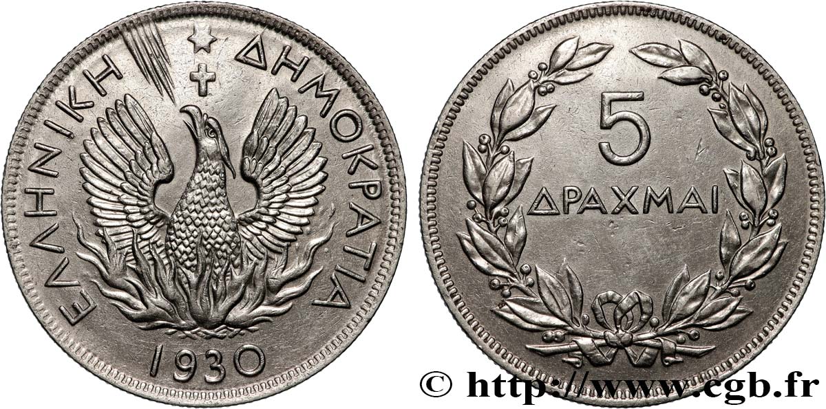 GRECIA 5 Drachmes Phénix 1930  MBC+ 