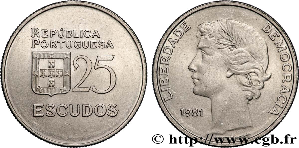 PORTUGAL 25 Escudos “liberté et démocratie” 1981  AU 