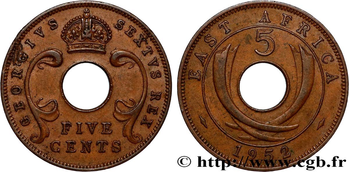 AFRIQUE DE L EST 5 Cents frappe au nom de Georges VI 1952 Londres TTB+ 