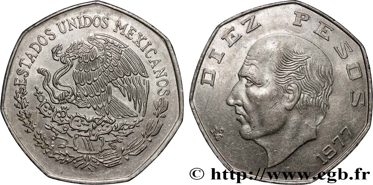 MEXICO 10 Pesos Manuel Hidalgo y Costilla 1977 Mexico AU 