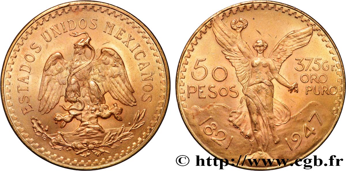 GOLD-, PALLADIUM- UND PLATIN-INVESTITIONEN 50 Pesos or 1947 Mexico fST 