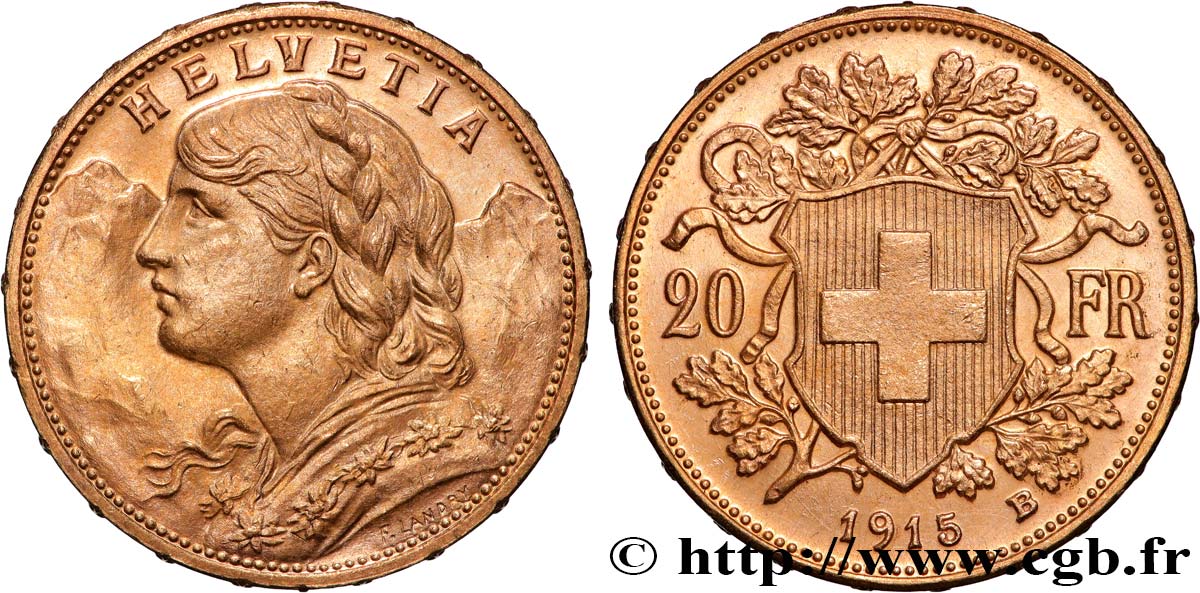 INVESTMENT GOLD 20 Francs  Vreneli   1915 Berne SPL+ 