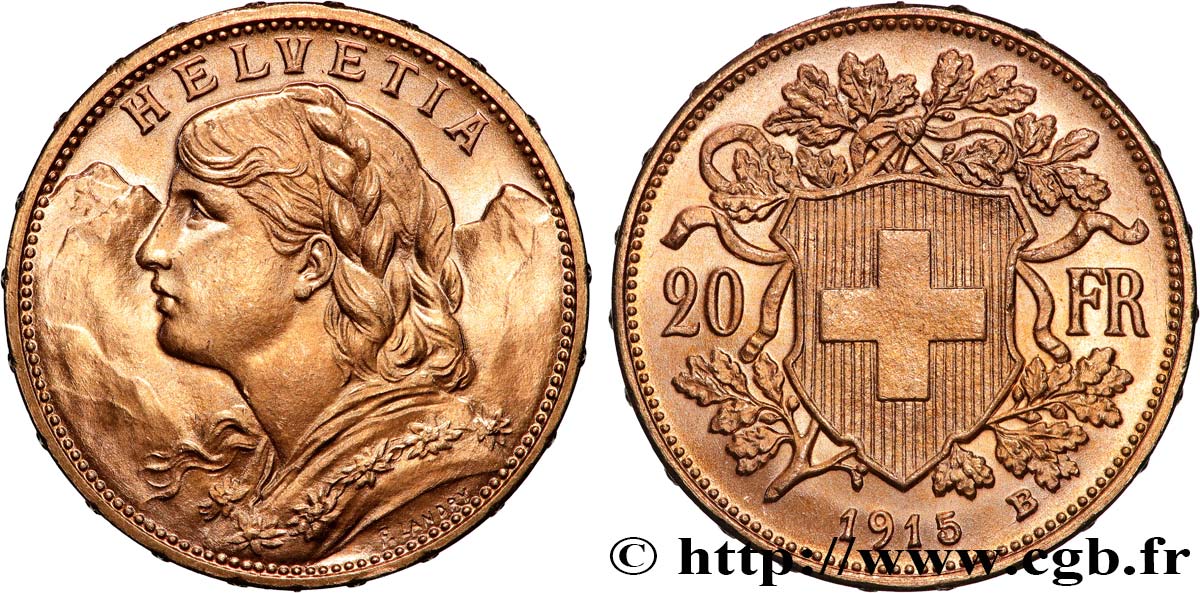 OR D INVESTISSEMENT 20 Francs  Vreneli   1915 Berne SUP+ 