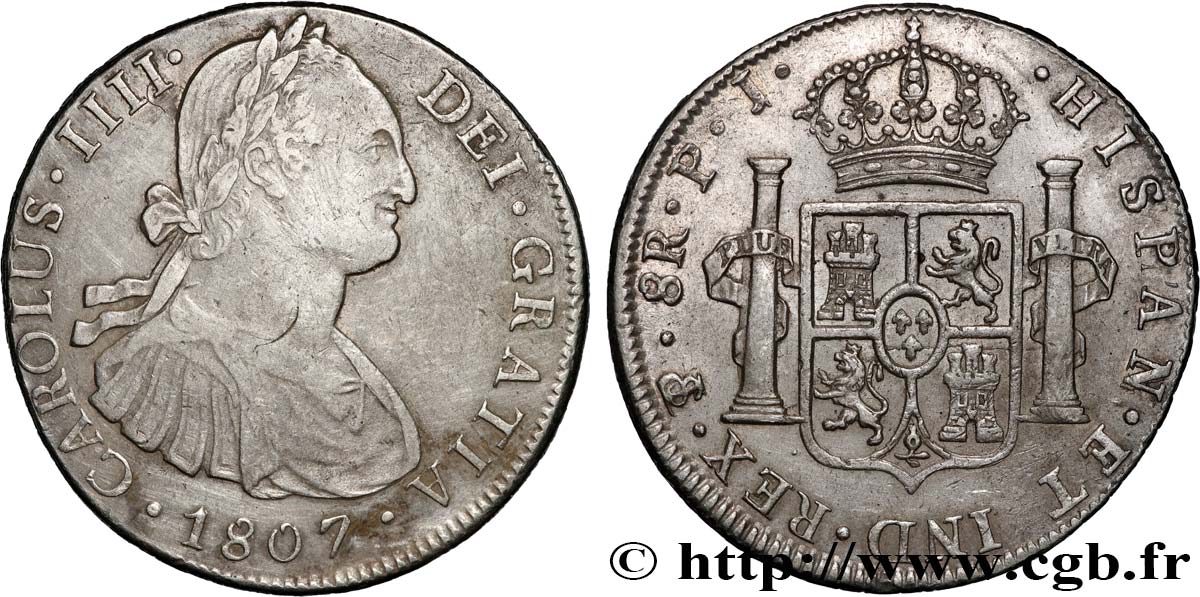 BOLIVIA - CARLOS IV 8 Reales Charles IV 1807 Potosi BC+/MBC 