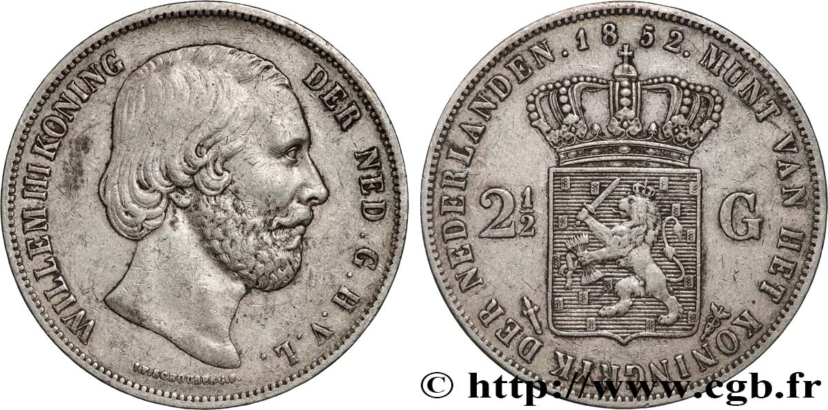 PAíSES BAJOS 2 1/2 Gulden Guillaume III 1852 Utrecht MBC 