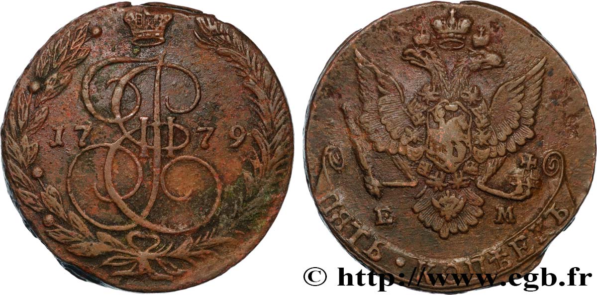 RUSSLAND 5 Kopecks Catherine II 1779 Ekaterinbourg fSS 