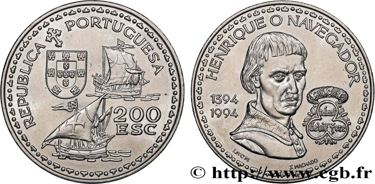 PORTUGAL 200 Escudos 600e anniversaire de la naissance de Henri le navigateur 1994  VZ 