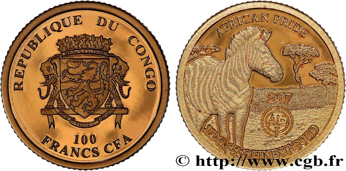 CONGO (RÉPUBLIQUE) 100 Francs CFA African Pride : Zèbre 2017  FDC 