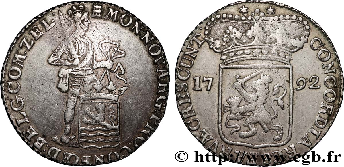 PAYS-BAS - PROVINCES-UNIES - ZÉLANDE 1 Ducat d’argent  1792 Middelbourg XF 