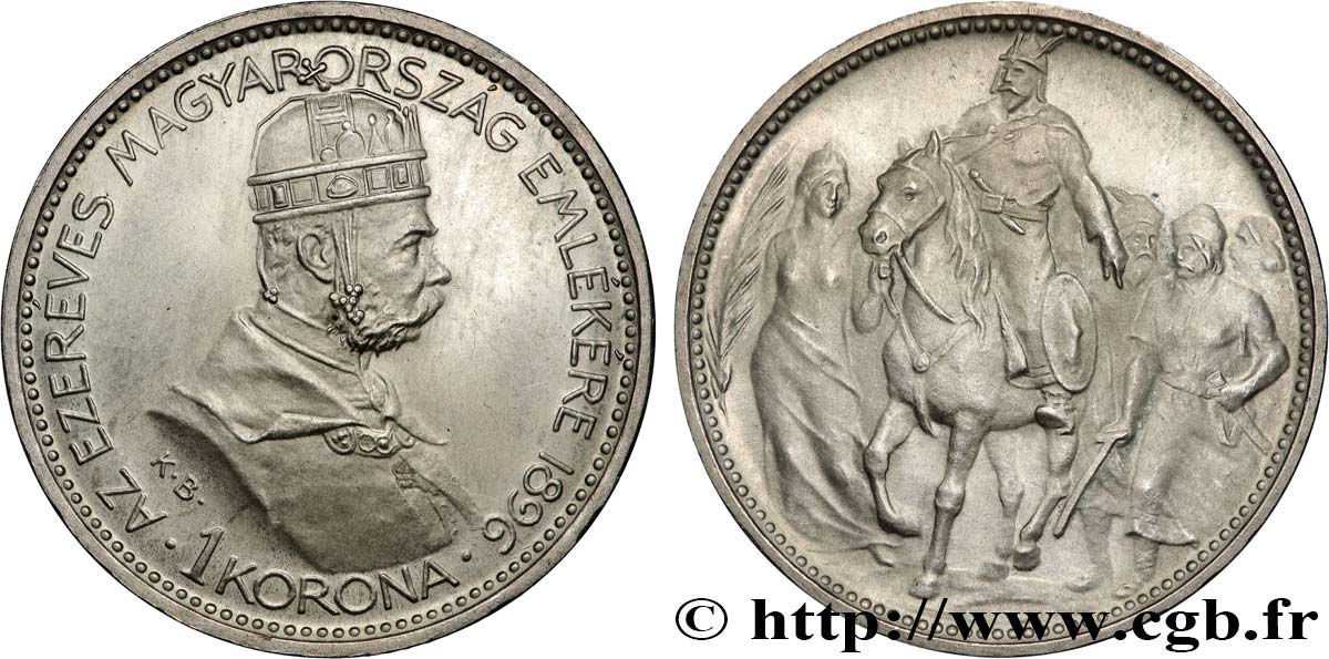 HUNGRíA 1 Korona François-Joseph - commémoration du millénium 1896  SC 