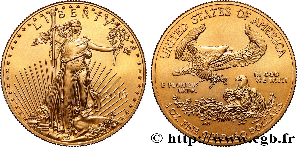 GOLD, PALLADIUM & PLATINUM INVESTMENT 1 Oz -  50 Dollars  2015  MS 