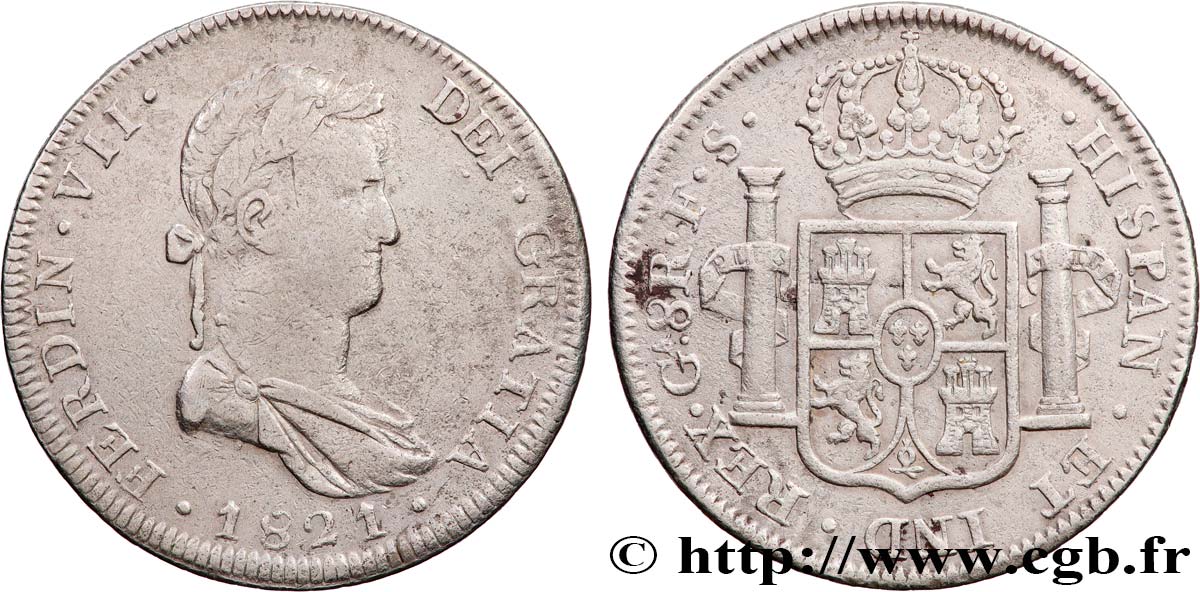 MEXICO - FERNANDO VII 8 Reales 1821 Guadalajara BC+ 