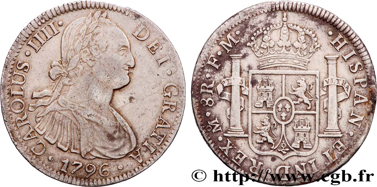 MEXICO - CHARLES IV 8 Reales  1796 Mexico XF 