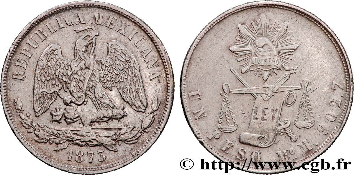 MESSICO 1 Peso aigle 1873 Mexico BB 