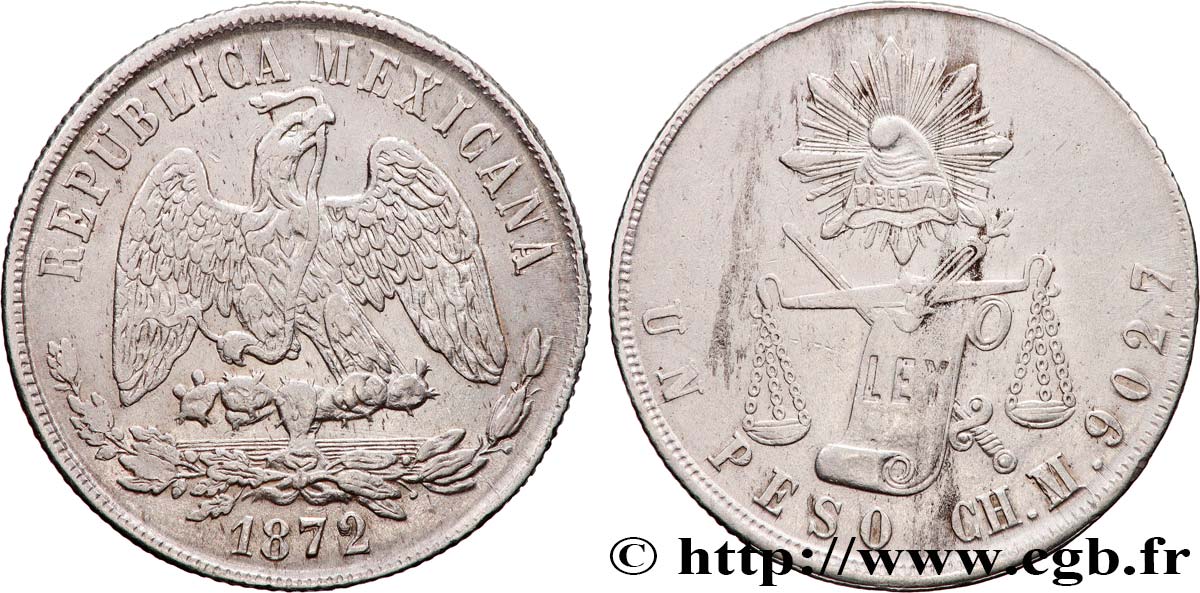 MEXIKO 1 Peso aigle 1872 Chihuahua SS 