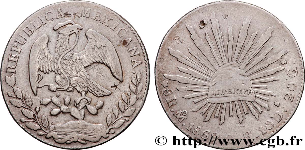 MEXIKO 1 Peso aigle 1870 Mexico SS 