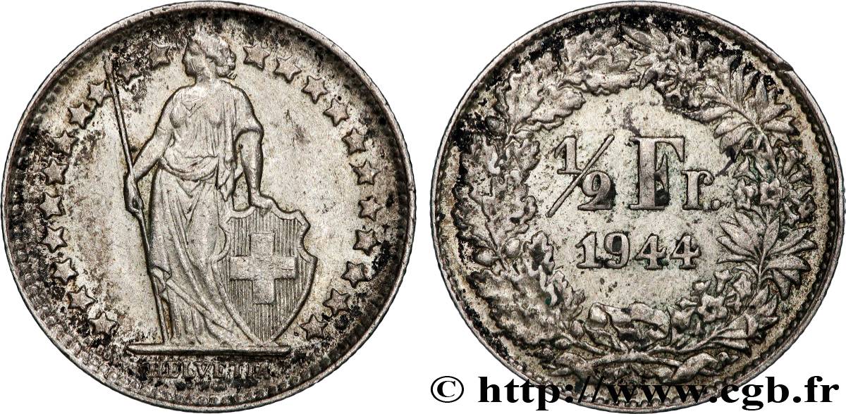 SUIZA 1/2 Franc Helvetia 1945 Berne MBC+ 