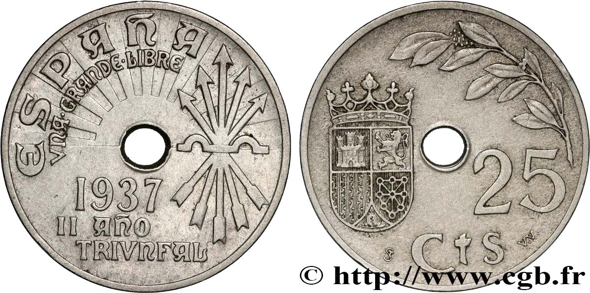 ESPAGNE 25 Centimos monnayage nationaliste 1937 Vienne SUP 