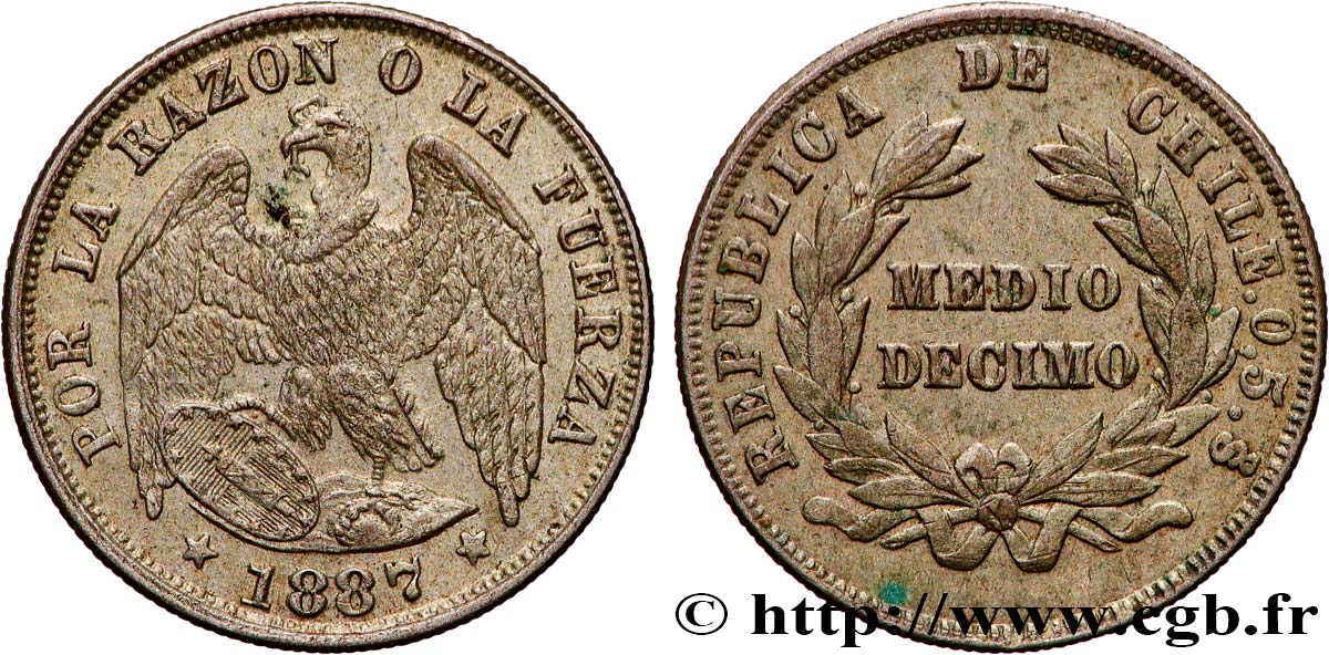 CILE 1/2 Decimo condor 1887 Santiago - S° q.SPL 