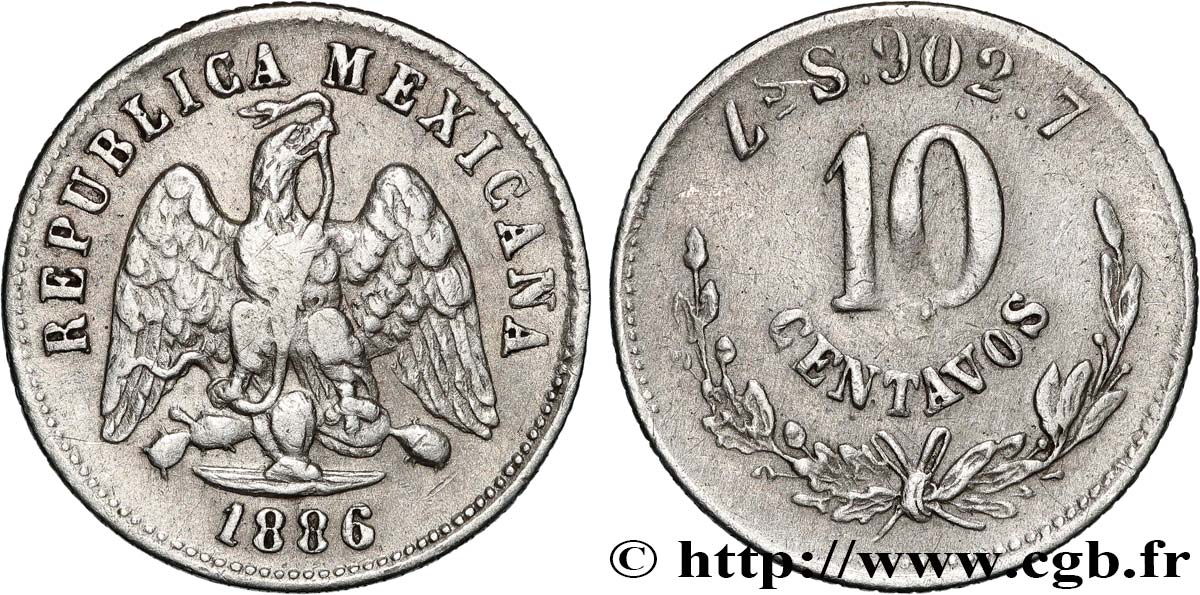 MÉXICO 10 Centavos 1886 Mexico BC+ 