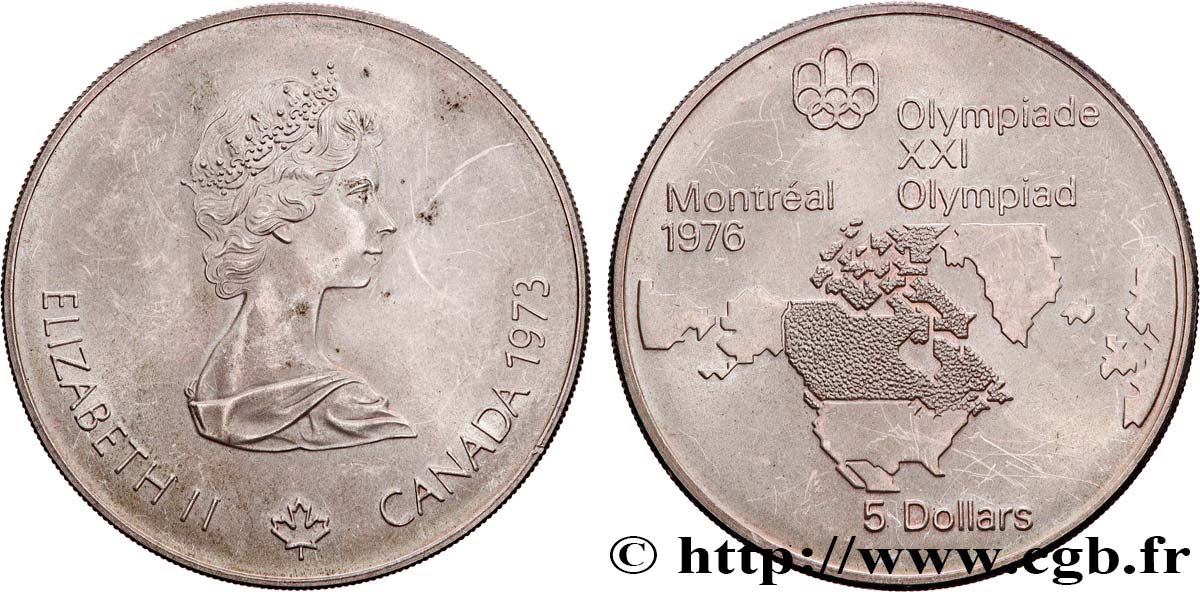 CANADA 5 Dollars JO Montréal 1976 carte de l’Amérique du Nord 1973  SPL 