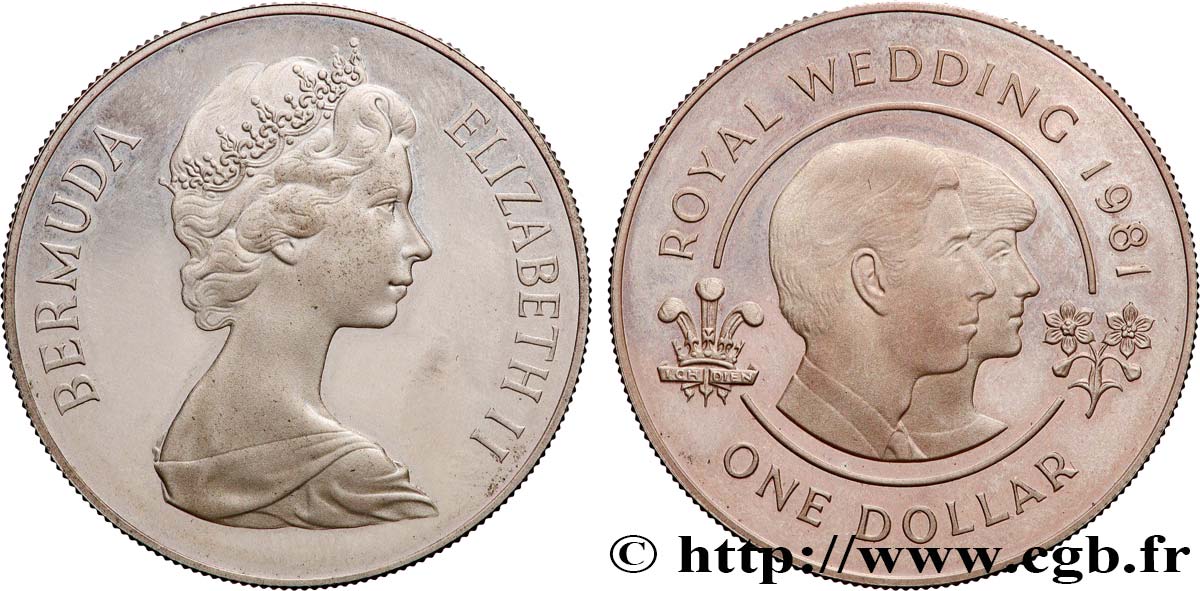 BERMUDA 1 Dollar Proof Elisabeth II / Mariage du prince Charles et de lady Diana 1981  MS 