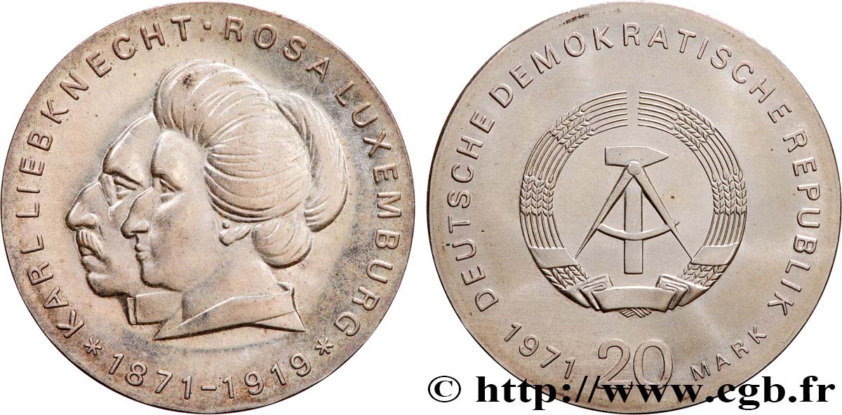 ALLEMAGNE RÉPUBLIQUE DÉMOCRATIQUE 20 Mark Karl Liebknecht et Rosa Luxemburg 1971 Berlin SUP 