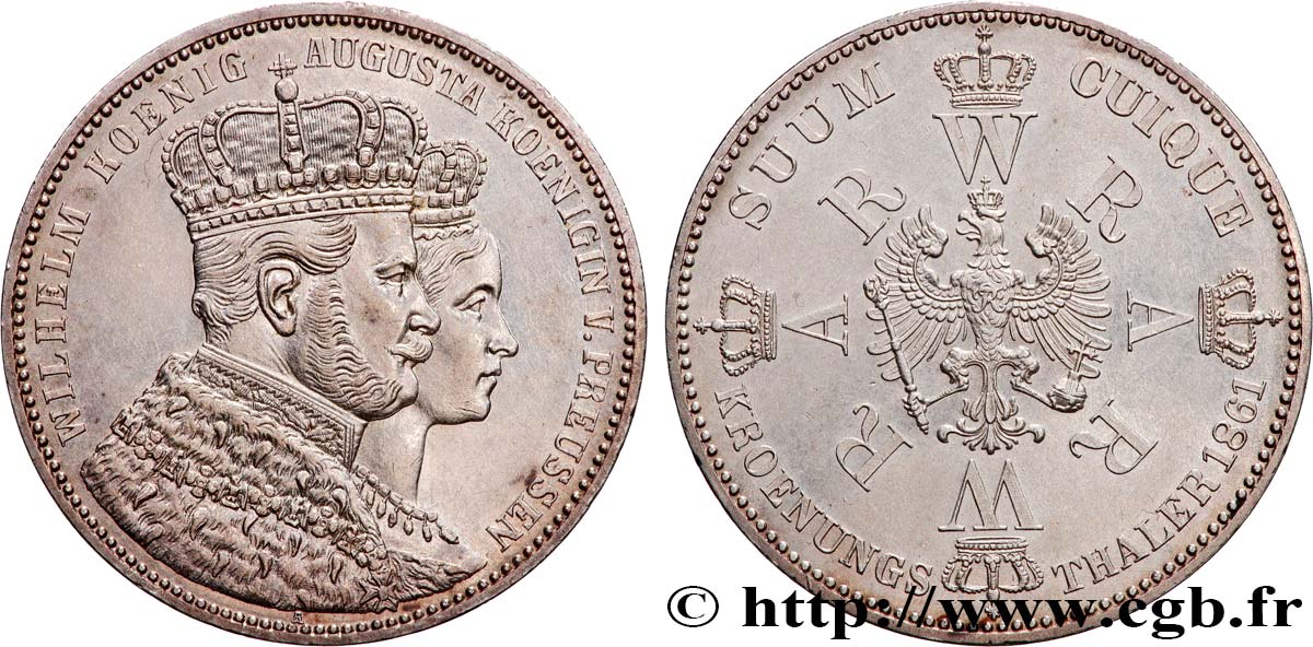 GERMANY - PRUSSIA 1 Thaler couronnement de Guillaume Ier et Augusta 1861 Berlin AU 
