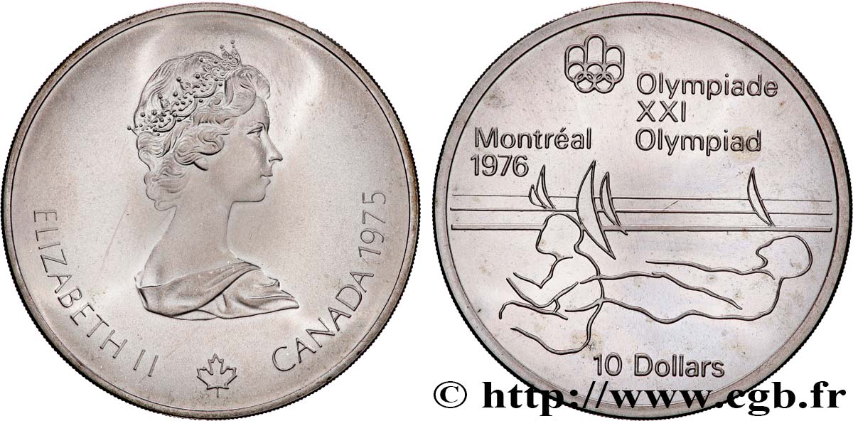 CANADA 10 Dollars JO Montréal 1976 voile 1975  MS 